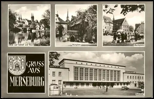 Merseburg DDR Mehrbildkarte mit Marktplatz, Bahnhof, Schloss Dom 1966