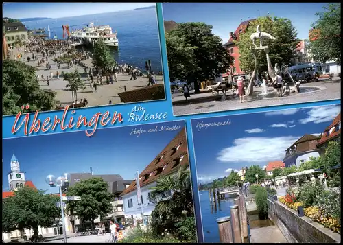 Ansichtskarte Überlingen MB: Brunnen, Hafen, Uferpromenade 1918