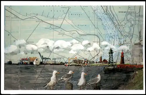 Bremerhaven Stadt, Hafen, Landkarte - Fotomontage Collage 2001