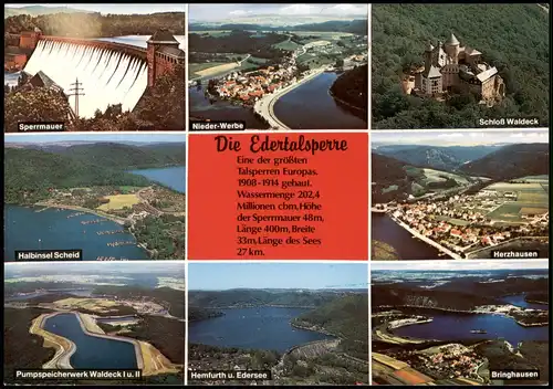 Ansichtskarte Waldeck (am Edersee) Edertalsperre, Scheid, Luftbild 1991