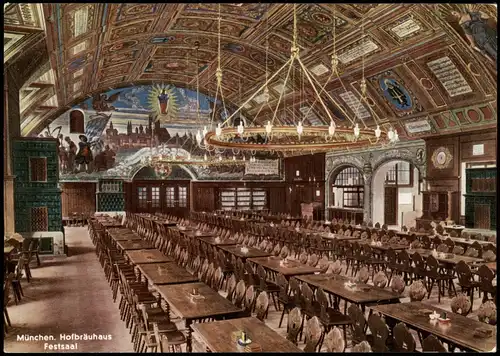Ansichtskarte München Hofbräuhaus Innenansicht mit Festsaal 1971