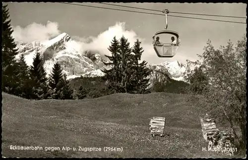 Ansichtskarte Grainau Eckbauerbahn gegen Alp- u. Zugspitze (2964 m). 1968