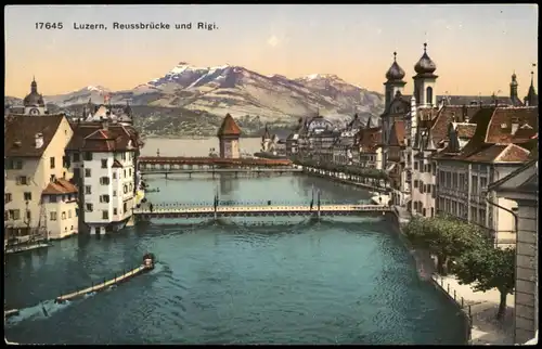 Ansichtskarte Luzern Lucerna Reussbrücke und Rigi 1911