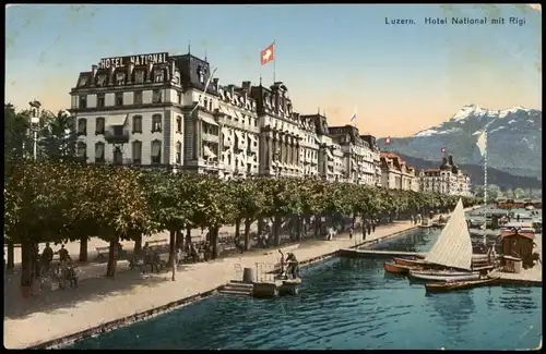 Ansichtskarte Luzern Lucerna Hotel National mit Rigi 1910