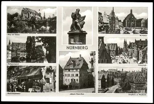 Ansichtskarte Nürnberg Mehrbildkarte mit div. Stadtteilansichten 1950