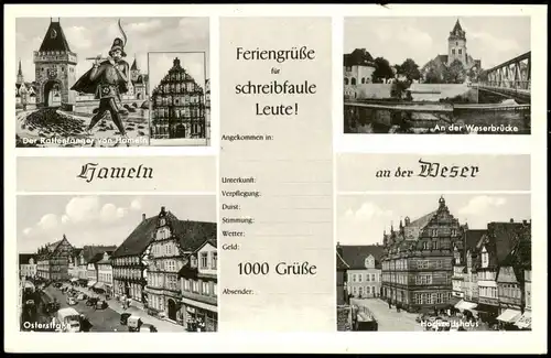 Hameln Mehrbildkarte für Schreibfaule Leute mit Stadtteilansichten 1950