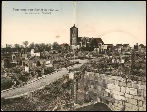 Rethel Rethel Zerschossener Stadtteil WK1 2 teilige Klappkarte 1915