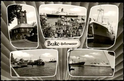 Ansichtskarte Brake (Unterweser) Mehrbild: Hafen, Schiffe, Dampfer 1968