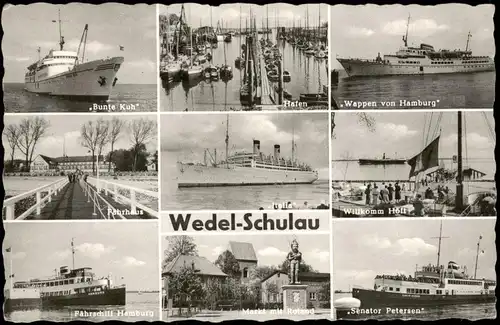 Ansichtskarte Schulau-Wedel Mehrbild:Fährhaus, Schiffe, Dampfer 1951