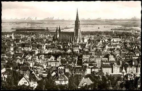Ansichtskarte Ulm a. d. Donau Stadtblick mit Gebirgszug 1959