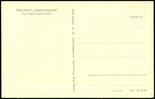 .Thüringen Waldhotel Kanzlersgrund Region Oberschönau Thüringen 1960