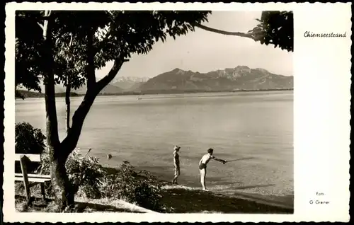 Chiemsee Chiemseestrand - Angler 1957  gel. Landpoststempel ü. Traunstein