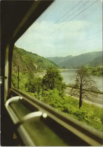 Ansichtskarte  Eisenbahn, Blick aus dem Fenster auf das Elbtal 1985