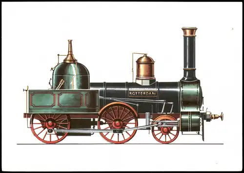 Ansichtskarte  Personenzug-Lokomotive Rotterdam (1856) Zeichnung Swoboda 1973