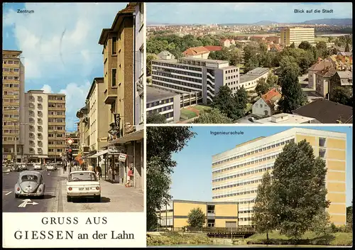 Ansichtskarte Gießen Zentrum VW Käfer, Ingenierschule 1974