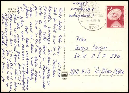 Ansichtskarte Fulda Partie am Rathaus - belebt 1980