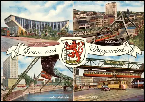 Ansichtskarte Wuppertal Schwebebahn, Stadtbad - 4 Bild 1968