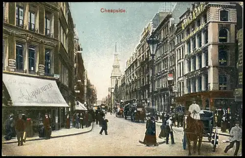 Postcard London Cheapside, Kutschen 1913