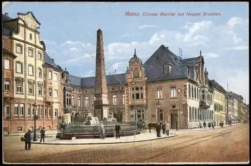 Ansichtskarte Mainz Grosse Bleiche mit Neuem Brunnen. 1919