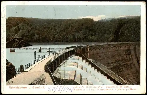 Ansichtskarte Schleiden-Gemünd Urfttalsperre, Staumauer 1908