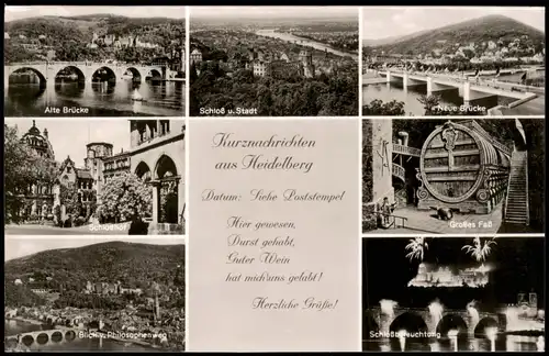 Ansichtskarte Heidelberg Brücke. Großes Fass, Schloß 1962