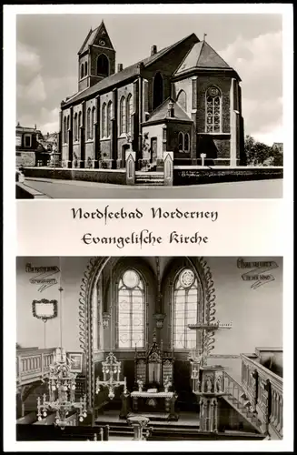 Ansichtskarte Norderney 2 Bild Ev. Kirche, Altar 1956