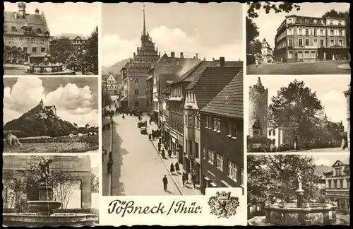 Ansichtskarte Pößneck Mehrbild: Straßen, Umland, Markt 1957