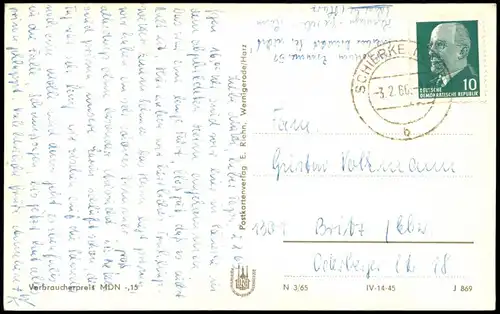 Ansichtskarte Schierke FDGB-Ferienheim "Hermann Gieseler" 1965