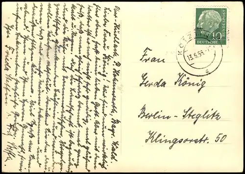 Postcard Backofen an der Iser Bakov nad Jizerou Pension 1955