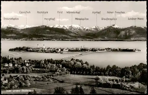 Ansichtskarte Lindau (Bodensee) Insel - Bergkette mit Beschreibung 1954