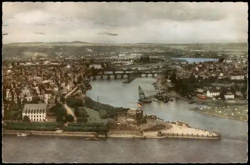 Ansichtskarte Koblenz Deutsches Eck, Baggerschiff 1956