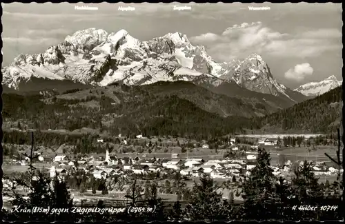 Ansichtskarte Krün (Krünn)-Mittenwald Totale mit Bergkette 1986