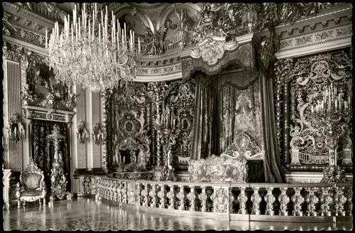 Ansichtskarte Chiemsee Prunk-Schlafzimmer Schloß Herrenchiemsee 1961