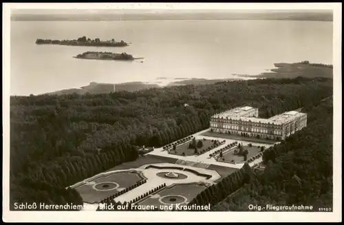 Chiemsee Luftbild Schloß Herrenchiemsee Blick auf Frauen- und Krautinsel 1930