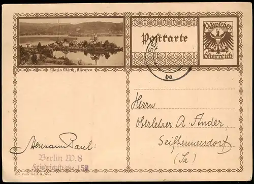 Ansichtskarte Maria Wörth Otok Stadt - Ganzsache Österreich gel. 1939