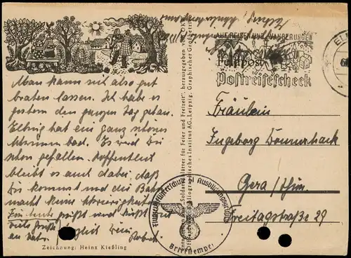Ansichtskarte  Künstlerkarte 1942  gel. Feldpost WK2 Flugzeugführerschule Elbing