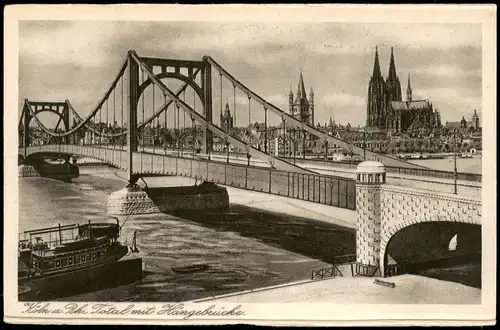 Ansichtskarte Köln Totalansicht mit Hängebrücke 1930