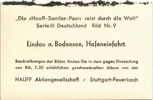 Sammelkarte Lindau (Bodensee) Hafen und Bodenseedampfer 1950