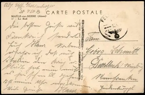 CPA Marle sur Serre Le Bail 1943  gel Chiffre Feldpoststempel WK2