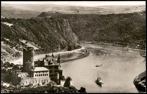 St. Goarshausen Burg Katz am Rhein, Rhine Valley with Castle 1960