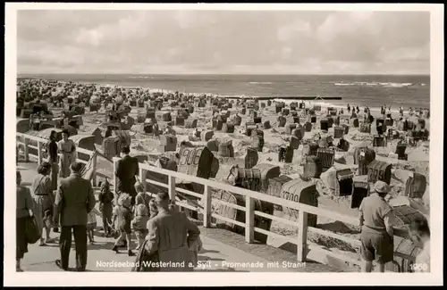 Ansichtskarte Westerland-Sylt Nordseebad Sylt Promenade mit Strand 1940
