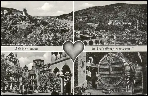Heidelberg Mehrbildkarte mit 4 Orts- bzw. Stadtteilansichten 1940