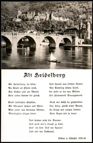 Ansichtskarte Heidelberg Alte Brücke; AK mit Liedtext "Alt Heidelberg" 1960