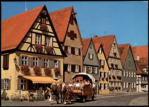 Ansichtskarte Dinkelsbühl Pferde Kutsche mit Leuten i.d. Schmiedgasse 1980