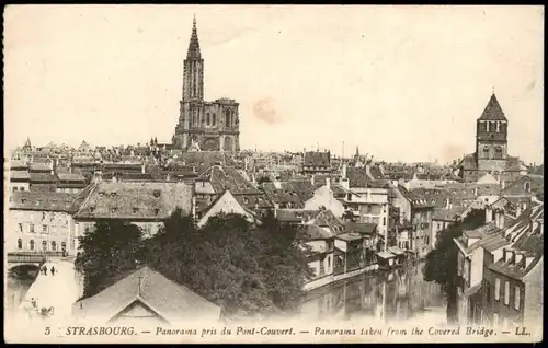 CPA Straßburg Strasbourg Panorama pris du Pont-Couvert 1924