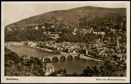 Heidelberg Blick vom Philosophenweg auf Stadt, Neckar-Brücke u. Schloss 1940