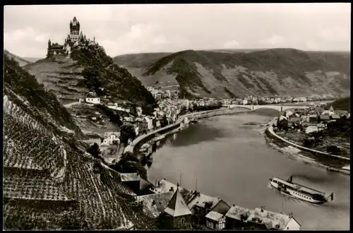 Cochem Kochem Panorama-Ansicht Blick über die Mosel zur Burg 1960