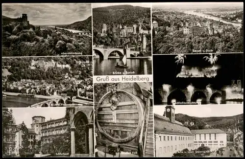 Ansichtskarte Heidelberg Mehrbildkarte mit alten Foto-Ansichten 1960