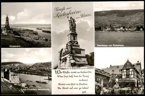 Rüdesheim (Rhein) Mehrbildkarte der Rheingold-Serie; 5 Foto-Ansichten 1960