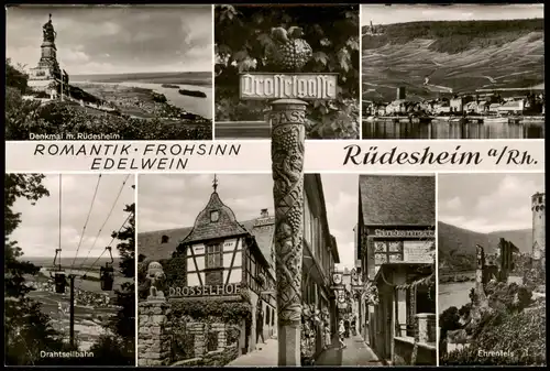 Rüdesheim (Rhein) Mehrbild-AK Ort der ROMANTIK FROHSINN EDELWEIN 1960
